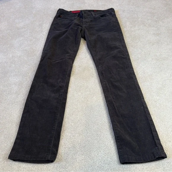 AG Adriano Goldschmied Black Charcoal Velvet Corduroy Straight Leg Pants Size 25 - Picture 1 of 16